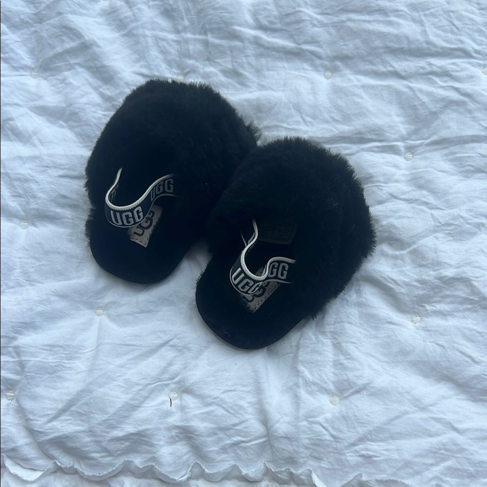 UGG Black Fluffy Slippers